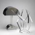 Pierre cardin attr van teal lucite and chrome table lamp together with lucite sculpture signed van teal lamp 23 12 x 16 x 10