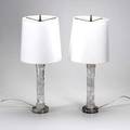 Contemporary lighting pair of columnar rock crystal table lamps with matching shades 24 x 9 dia