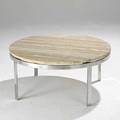 Nicos zographos travertine and stainless steel coffee table unmarked 17 x 36 dia