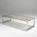 Style of milo baughman marble and chromed steel coffee table together with gaetano scolari chromed steel fixture in asfound condition unmarked 15 x 58 x 24