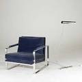 Milo baughman thayer coggin metal lounge chair together with lucite and chromed steel floor lamp chair 29 x 29 x 34 and lamp 43 12 x 14 x 20 12