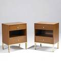 John stuart pair of maple and brass nightstands together with a full headboard not shown unmarked 26 x 20 x 15 12