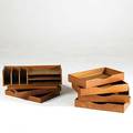 Danish modern seven teak trays together with letter holder some branded dansk largest 6 12 x 23 12 x 9
