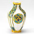 Charles catteau boch freres art deco vase decorated with stylized peacock feathers marked 6 34 x 4