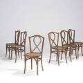 Style of thonet set of six chairs with looped bentwood backs and inlaid seats illegible labels 43 12 x 16 12 x 17