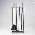 Modern brushed aluminum and wroughtiron fireplace tools complete with stand 32 x 12 x 6