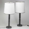 Style of james mont pair of cerused oak table lamps complete with paper shades 28 14 x 11 34 dia