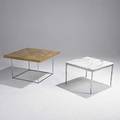 Florence knoll milo baughman marble and chromed steel occasional table together with burl and chromed steel coffee table unmarked taller 19 14 x 32 sq