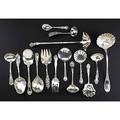 American silver servers fifteen pieces 18501920 chrysathemum motif vegetable spoons by durgin and gorham blackington tomato server and ladle woods  hughes amston salad set gorham meriden bai