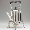 Conquistador mexican silver kettle on stand fluted oval form with shaped rosewood handle and finial conforming stand with lion paw feet burner 735 ot 14