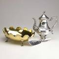 Tiffany  co and other american silver silver gilt footed center bowl by tiffany  co monteith rim on four scrolled shell feet ca 1952 4 12 x 13 14 x 9 pearshaped coin silver plate coffe