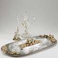 Franco lapini woodland motif silverplate 20th c two partitioned oval trays with gilt mushroom and oak leaf ornaments fitted crystal dishes two entwined grapevine fivebranch candelabra mounted on