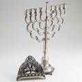 20th century silver judaica filigree silver oil chanukia marked bezalel jerusalem sephardic eightlight menorah missing shammash 49 ot taller 22