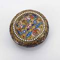 Russian enameled silver gilt pill box sazikov moscow ca 1890 84 standard shaded enamel decorations throughout stippled ground hinged lid mark of sazikov 58 gs 2 18