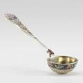 Russian enameled 88 silver sifter spoon moscow 18991908 shaded cloisonne handle and banded pierced gilt bowl 21 ot 6 12 provenance christies london 2008 attributed to fedor ruckert