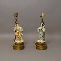 A Pair of Figural Porcelain Lamps