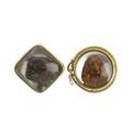 Two 14k gold brooches with dogs essex reverse carved crystal dogs square with bulldog set by marcus and co circular with spaniel in leash frame by sloan 29 gs longest 1 14