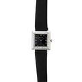 Bulova gold and diamond dress watch wg square with black face and white gold markers textured case with diamond bezel ca 1960 1 18 x 1 18