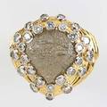 1550 cts diamond bombe ring pearshaped rough diamond crystal with two rows of brillant cut diamond accents approx 1 cts on fluted 18k yg 187 gs size 7 12