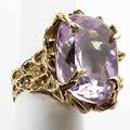 Freeform 14k yg and kunzite ring wellsaturated cushion cut kunzite approx 30 cts 229 gs size 6 12