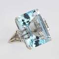 Aquamarine and diamond ring ca 1950 rectangular stepcut aquamarine approx 25 cts and circular cut diamonds in 18k wg 81 gs size 5