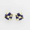 Angela cummings gold and lapis earrings 18k with asymmetric inlaid checkerboard design 1984 159 gs 34