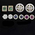 Five pair precious gemstone and diamond earrings tailored wardrobe in 14k wg or yg includes 18k white and yellow diamond clusters 18k square emerald diamond clusters 14k white diamond clusters 14k