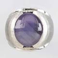 Star sapphire and 14k white gold ring oval cabochon sapphire 21 cts in brushed and bright tapered band 198 gs size 6
