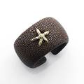 Galuchat and 18k diamond starfish cuff arched sprung open cuff of dyed chocolate stringray leather with kidskin interior 1 12 textured 18k ornament set with 11 diamonds 44 ct tw