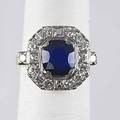 Fine sapphire and diamond ring ca 1950 cushion cut sapphire approx 2 cts within platinum cluster of circular and french cut diamonds platinum over gold 1 cts tw gold carriage and shank size