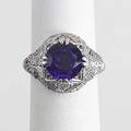 Art deco amethyst diamond platinum ring faceted circular cut lively deep purple amethyst 325 cts and 24 diamonds melee in an openwork bombe 43 gs size 5