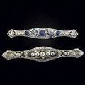 Two art deco diamond and platinum filigree bar brooches one with diamonds unmarked numbered 7931 another with diamonds and sapphires gold clasp and pin diamonds approx 385 cts tw 207 gs lo