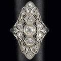 Art deco diamond and platinum filigree navette ring oec diamonds approx 1 cts tw 58 gs 1 18 size 7 14