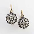 Rose cut diamond earrings floriform clusters of foilbacked diamonds in patinated silver topped gold approx 1 cts tw 78