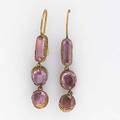 Georgian pink topaz gold earrings linked and foiled closedback drops later wires losses 1 34