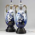 Pair of austrian urn lamps cobalt and light blue floral decoration early 20th c marked ew vienna turn austria urn 22