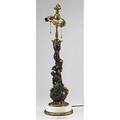 Bronze figural lamp decorated with cherubs on dore bronze and marble base early 20th c 31 12