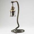 Bronze snake lamp lifelike molded coiled base in an upright position with art glass shade early 20th c 24 12 x 13 x 10 12