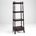 English whatnot mahogany four shelves tapered top to bottom on claw feet 19th c 72 x 24 12 x 15 12