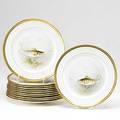 William morley lenox twelve handpainted fish plates 20th c black bass yellow perch pike brook trout bluefish sea bass roach sunfish salmon porgy weakfish and spanish mackerel signed w