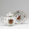 Chinese export armorial teapot and stand with famille rose decoration ca 1760 teapot 8 12 x 6 12