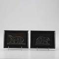 Antoinelouis barye french 17961875 pair of cast bronze plaques panther and leopard each mounted on black marble plinth signed bronze 3 14 x 5 14 overall 7 14 x 7