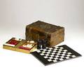 Victorian figured walnut game box brass banding ivory game pieces rosewood game board late 19th c 12 58 x 9 14 x 6 14