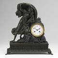 French bronze figural clock mother and child with porcelain dial and time strike late 19th c 16 x 17 38 x 6
