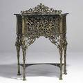 Marble top brass cabinet gallery top early 20th c 53 x 36 x 15