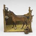 Vienna bronze horse in a stall with associated tack buckets etc early 20th c 4 x 3 78 x 2