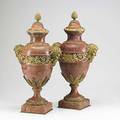 Pair of marble urns satyr head decoration with gilt bronze mounts 19th c some chipping to marble 25 12