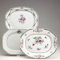 Chinese export three rectangular plates with polychrome floral decoration ca 17801790 largest 16 x 12 34
