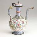 Chinese enamel wine ewer with famille rose decoration 18th c repaired 12 14