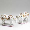 Chinese export pair of cow figurines ca 1750 4 14 x 8